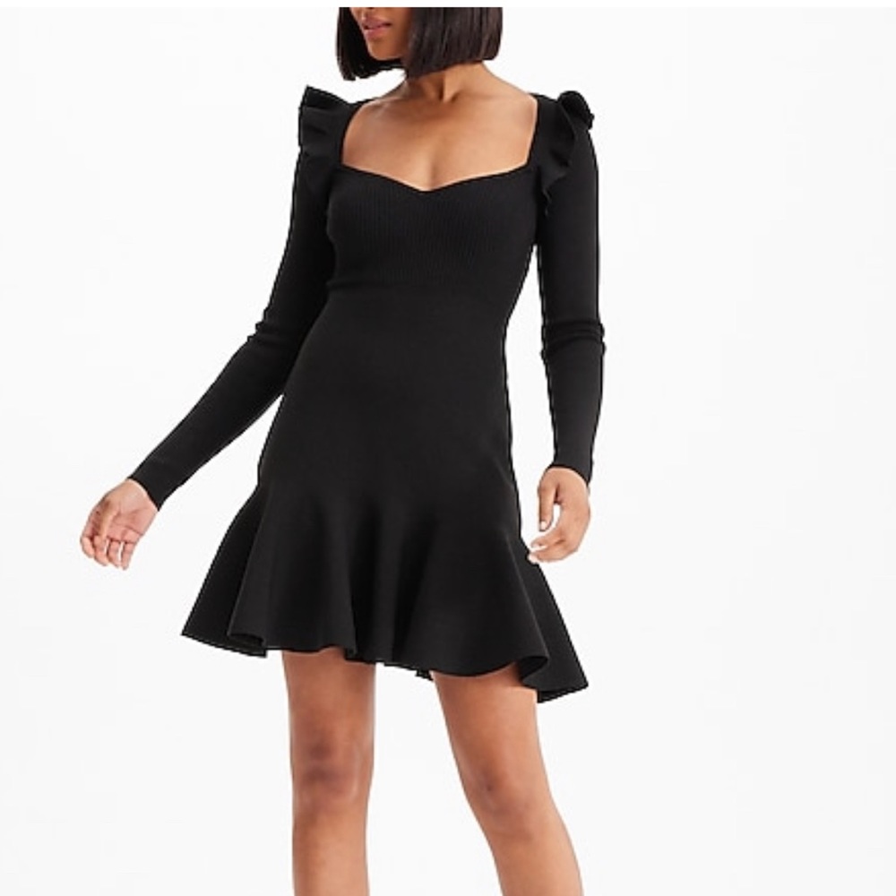 Express Black Ruffle Long Sleeve Dress